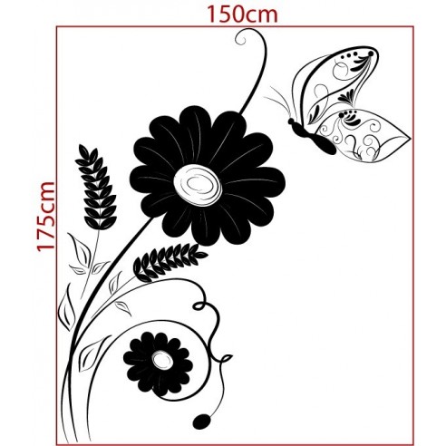 Floare delicata cu fluturas - sticker de perete