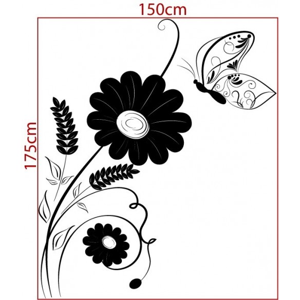 Floare delicata cu fluturas - sticker de perete