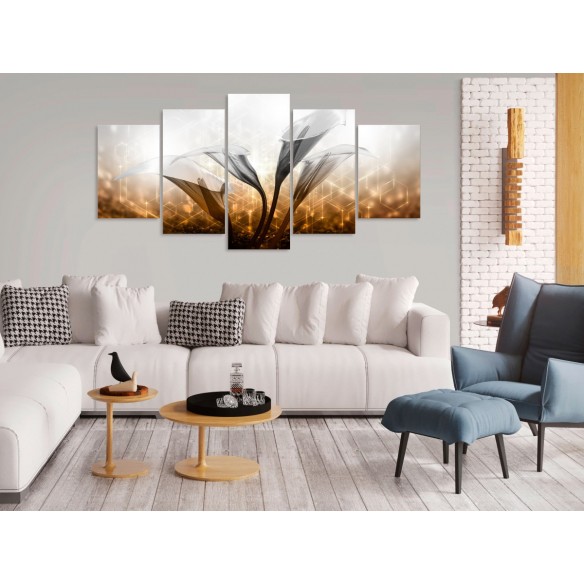 Tablou  Floral Quartet (5 Parts) Wide Golden