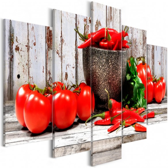 Tablou  Red Vegetables (5 Parts) Wood Wide