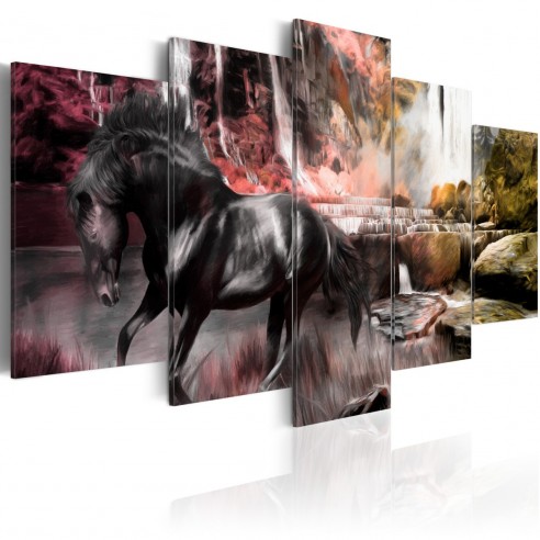 Tablou  Black horse on crimson sky background