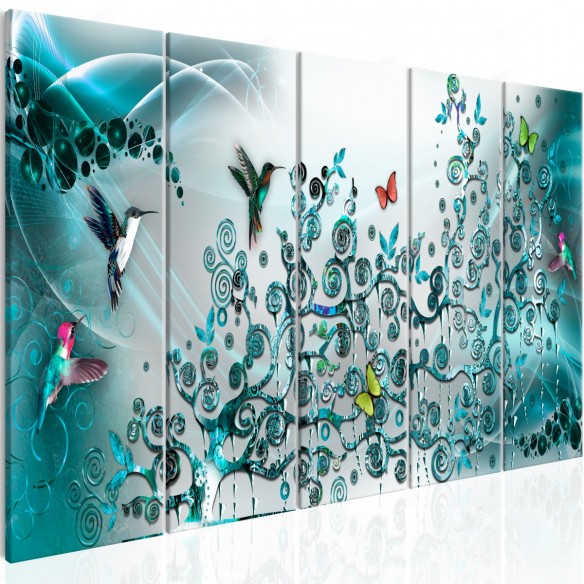 Tablou  Hummingbirds Dance (5 Parts) Turquoise Narrow