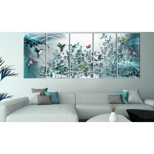 Tablou  Hummingbirds Dance (5 Parts) Turquoise Narrow