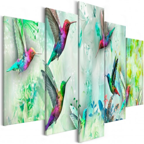 Tablou  Colourful Hummingbirds (5 Parts) Wide Green