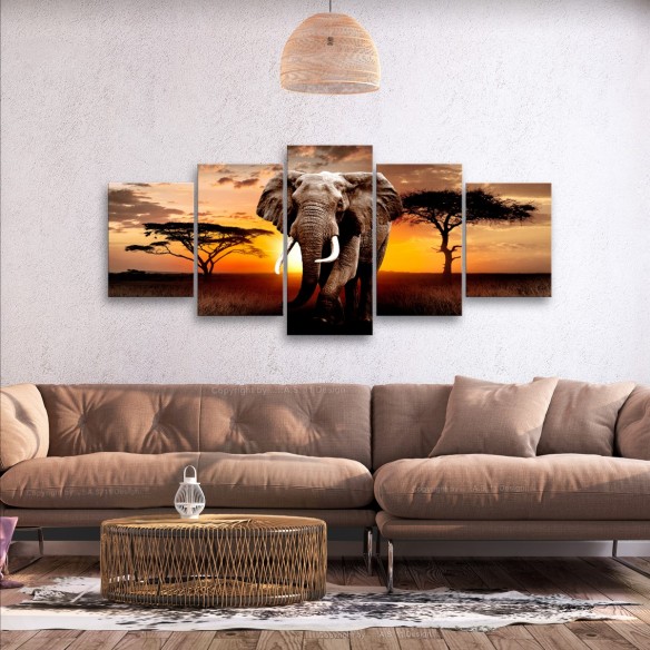 Tablou  Wandering Elephant (5 Parts) Wide