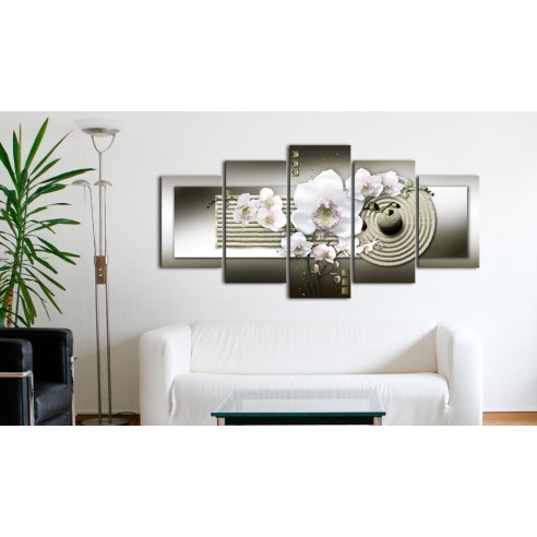 Tablou  Orchid and zen garden in grey