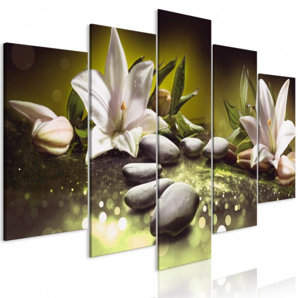 Tablou  Lilies and Stones (5 Parts) Wide Green