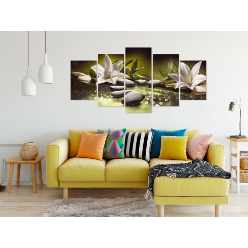 Tablou  Lilies and Stones (5 Parts) Wide Green