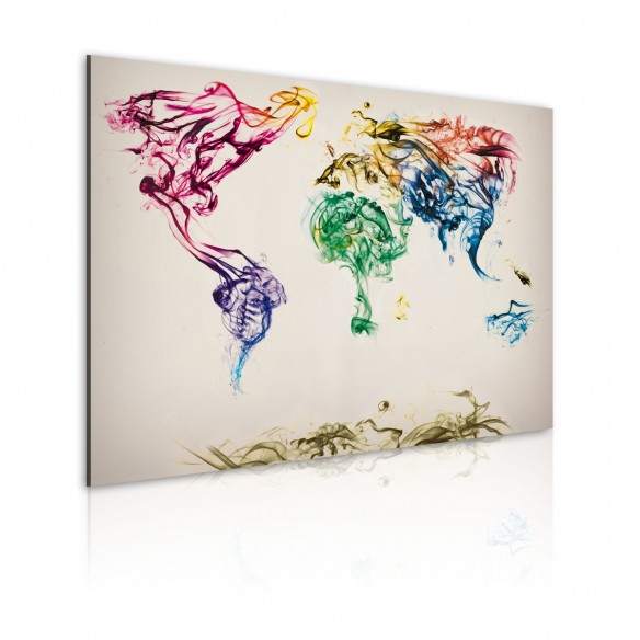 Tablou  The World map  colored smoke trails