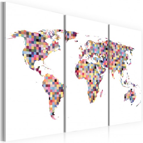 Tablou  Map of the World  pixels  triptych