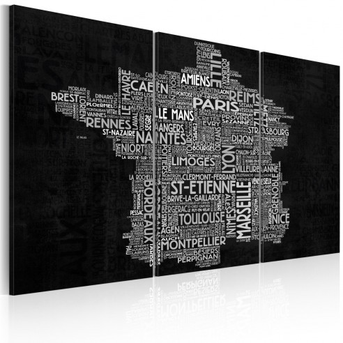Tablou  Text map of France on the black background  triptych