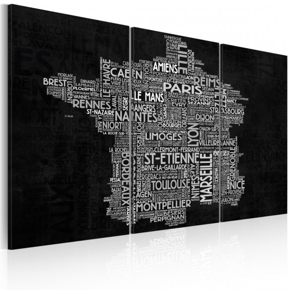 Tablou  Text map of France on the black background  triptych