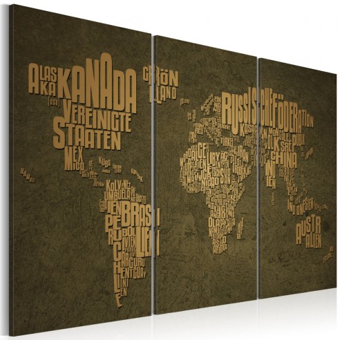 Tablou  The map of the World, German languageBeige continents  triptych