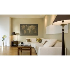 Tablou  The map of the World, German languageBeige continents  triptych 2