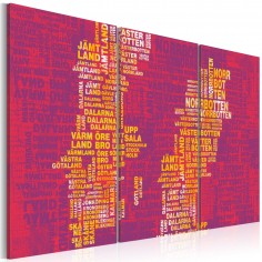 Tablou  Text map of Sweden (pink background)  triptych