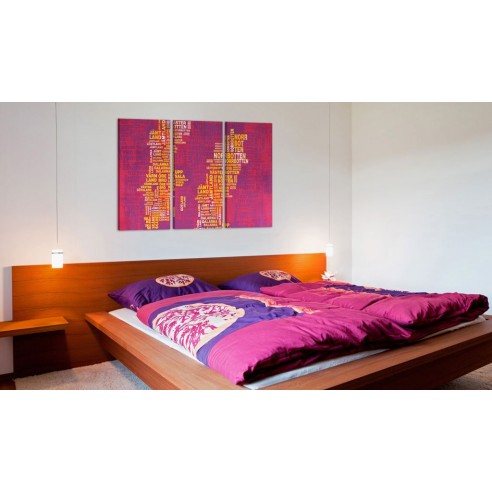 Tablou  Text map of Sweden (pink background)  triptych