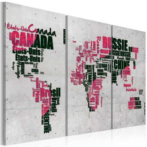 Tablou  Map of the World (French language)  triptych
