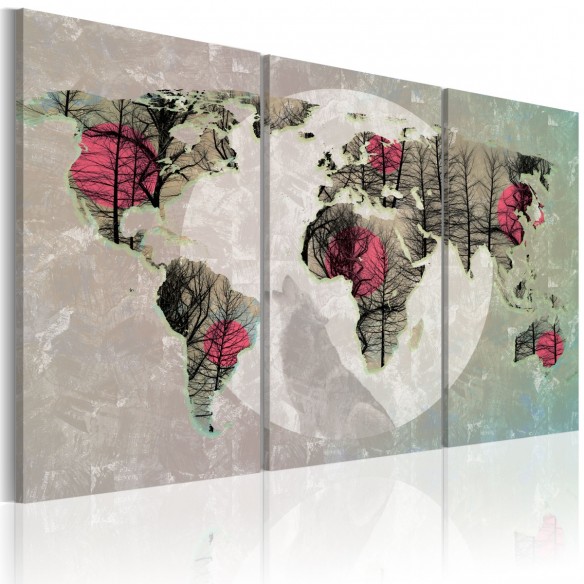 Tablou  Map of the World Full moon  triptych