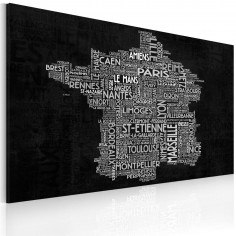 Tablou  Text map of France on the black background
