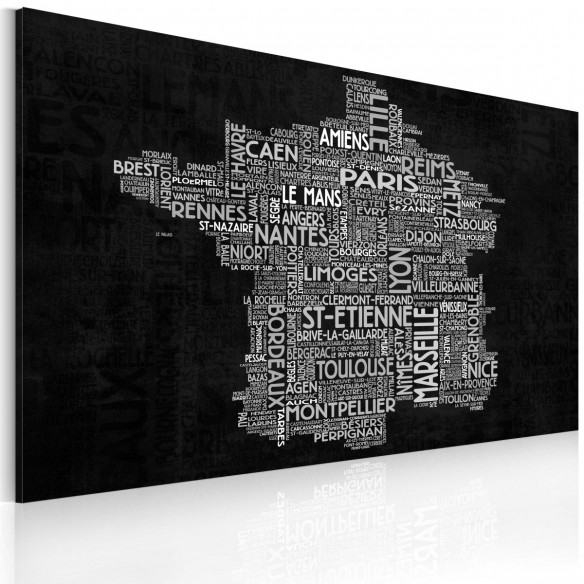 Tablou  Text map of France on the black background