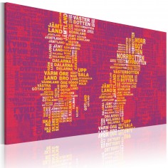 Tablou  Text map of Sweden (pink background)