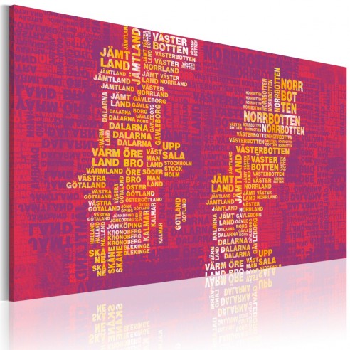 Tablou  Text map of Sweden (pink background)
