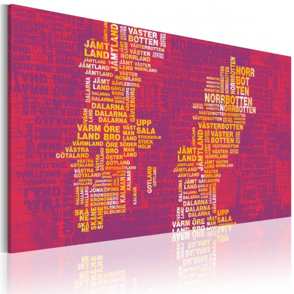 Tablou  Text map of Sweden (pink background)