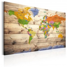 Tablou  Map on wood Colourful Travels