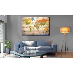 Tablou  Map on wood Colourful Travels 2