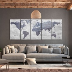 Tablou  Concrete World Map (5 Parts) Narrow 2
