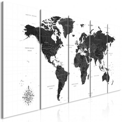 Tablou  Black and White Map (5 Parts) Narrow