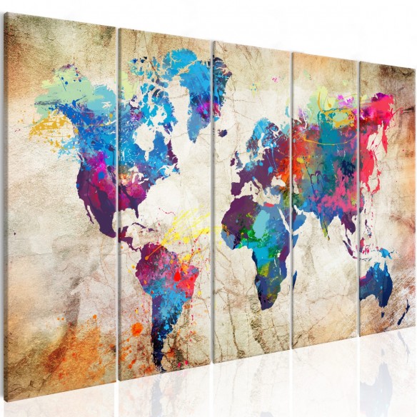 Tablou  World Map Colourful Ink Blots