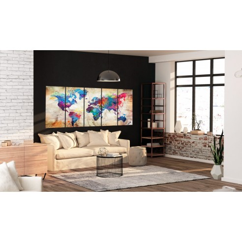 Tablou  World Map Colourful Ink Blots