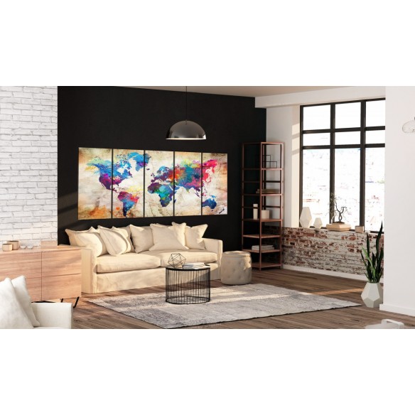 Tablou  World Map Colourful Ink Blots