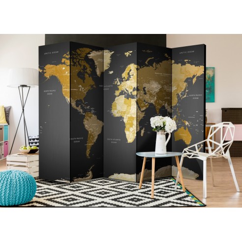 Paravan  Room divider  World map on dark background