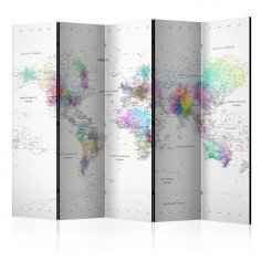 Paravan  Room divider – Whitecolorful world map