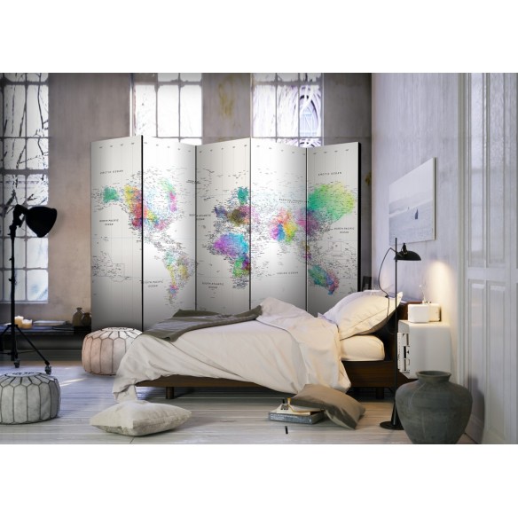 Paravan  Room divider – Whitecolorful world map