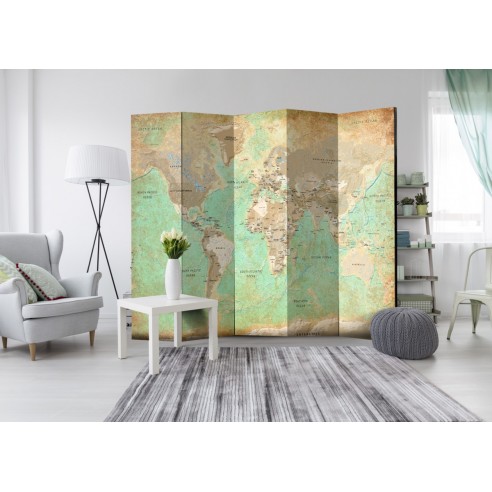 Paravan  Turquoise World Map  [Room Dividers]