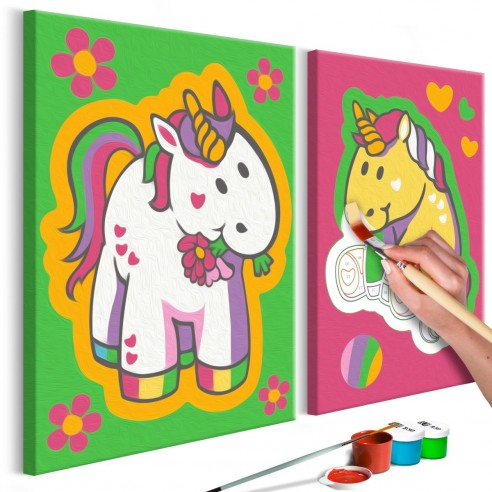 Set pictura pe numere  Unicorns (Green & Pink)