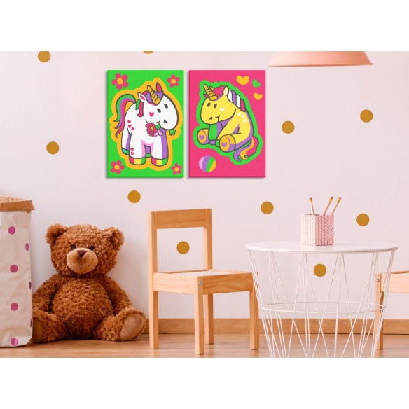 Set pictura pe numere  Unicorns (Green & Pink)