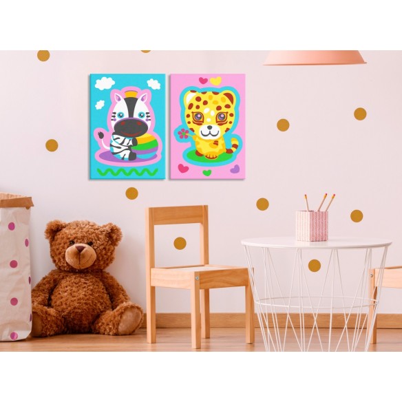 Set pictura pe numere  Zebra & Leopard (Pink & Blue)