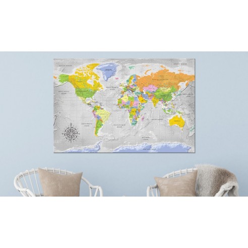 Tablou din plută  World Map Wind Rose [Cork Map]