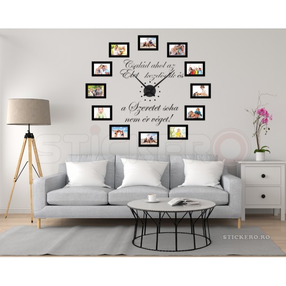 Timpul petrecut cu familia - sticker cu rame autocolante, mecanism de ceas si mesaj in limba maghiara