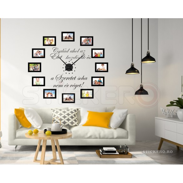 Timpul petrecut cu familia - sticker cu rame autocolante, mecanism de ceas si mesaj in limba maghiara