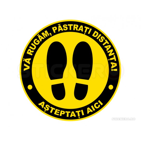 Sticker de protectie impotriva covid-19 - Va rugam, pastrati distanta - Set de 6 bucati stickere de podea