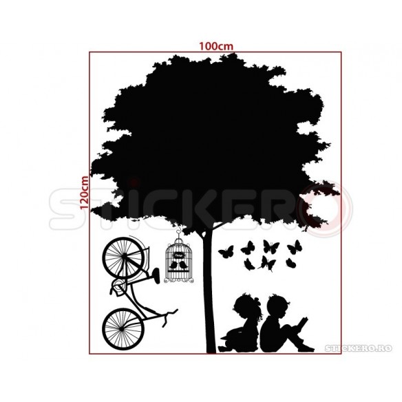 Copii citind la umbra unui copac - sticker decorativ de perete