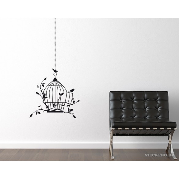 Crenguta cu colivie-sticker decorativ