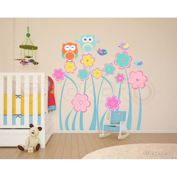 Floricele vesele si viu colorate - Sticker perete camera copii