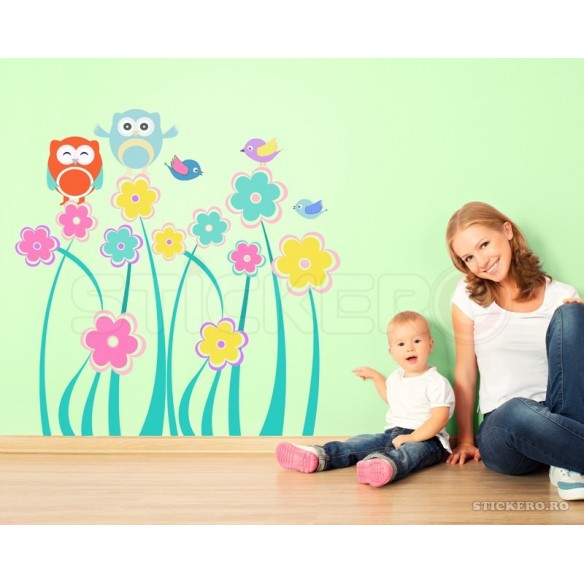 Floricele vesele si viu colorate - Sticker perete camera copii