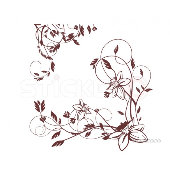 Sticker floral pentru colt de perete sau geam,120x120 cm